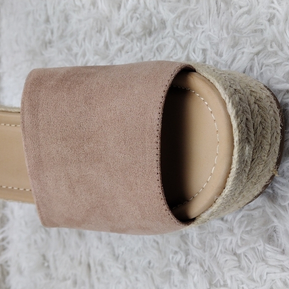 NINE West Adell Pink Faux Suede Open Toe Ankle Strap Platform Wedge Espadrilles - Picture 12 of 16